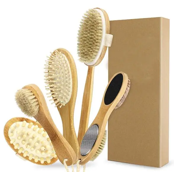 TREESMILE Dry Body Brushing Set - Natural Bristle Shower Brush - Remove Dead Skin & Toxins,Cellulite Treatment Massage Brush D30 style 1