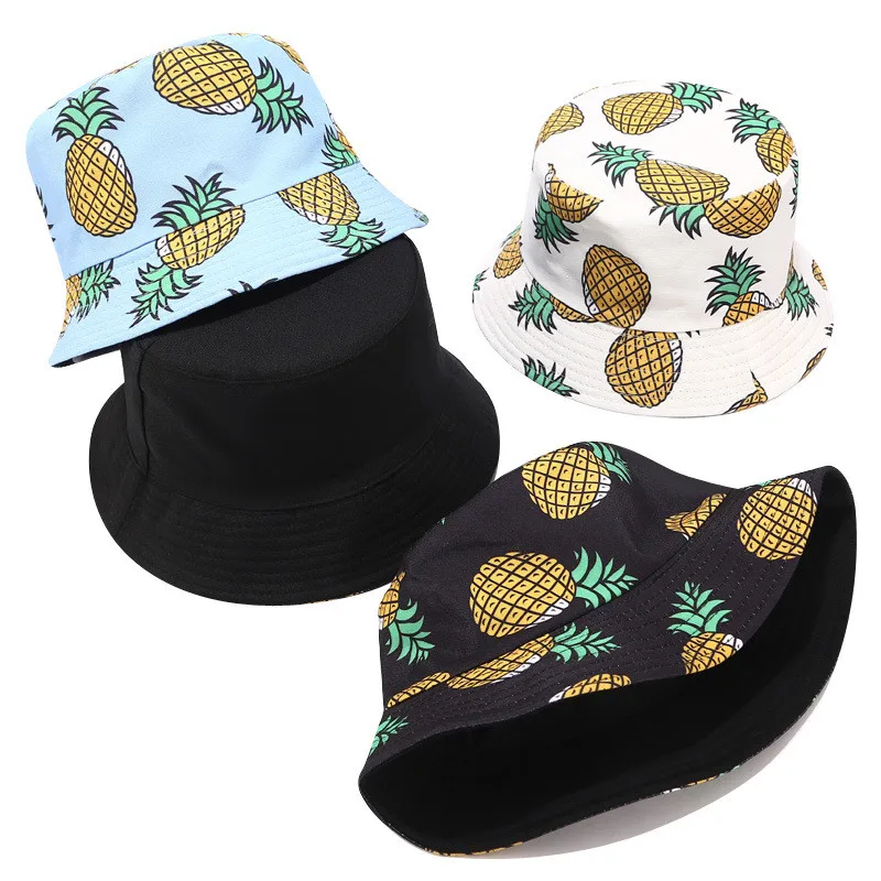 2019 Men and women beach hat pineapple printing double-sided wearing sunshade beach hat summer travel folding beach hat  40J5 (10)