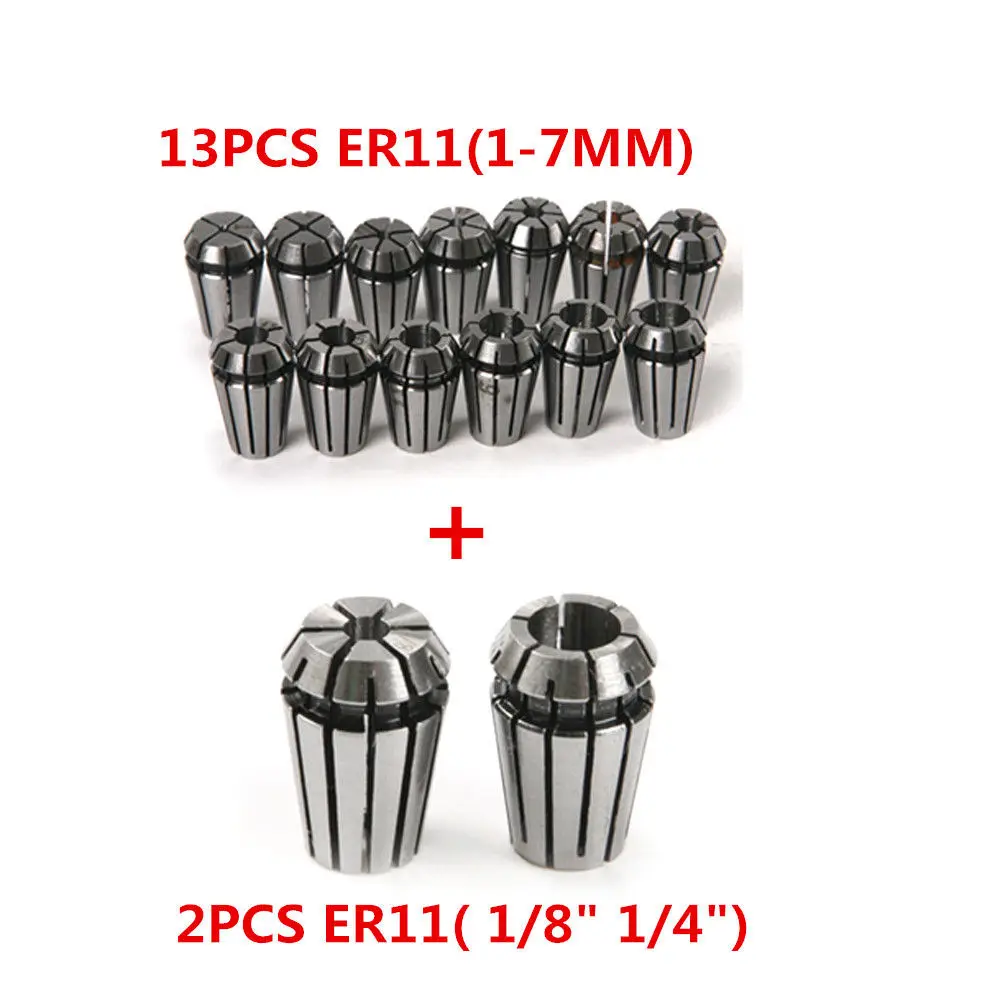 Free shipping ER11 collet set 15 pcs from 1 mm to 7 mm & 1/8" 1/4" for