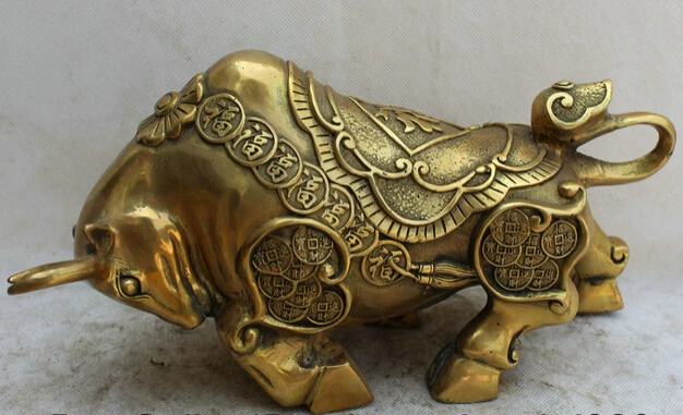 

JP S62 12 Chinese Brass wealth Fu Fengshui Zodiac Year Bull Oxen sculpture Statue Discount 35%