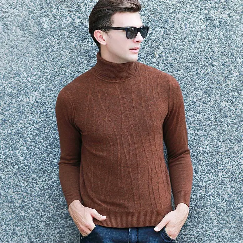 Мужской Повседневный шерстяной Полосатый пуловер с длинным рукавом, толстый свитер, свитера, Мужская брендовая одежда - Цвет: Coffee