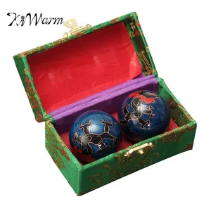 KiWarm, 2 шт., полезная китайская перегородчатая эмаль, упражнения для снятия стресса, шар для рук, на запястье, твердый хром, Baoding, мячик для массажа здоровья, драгоценный камень - изображение