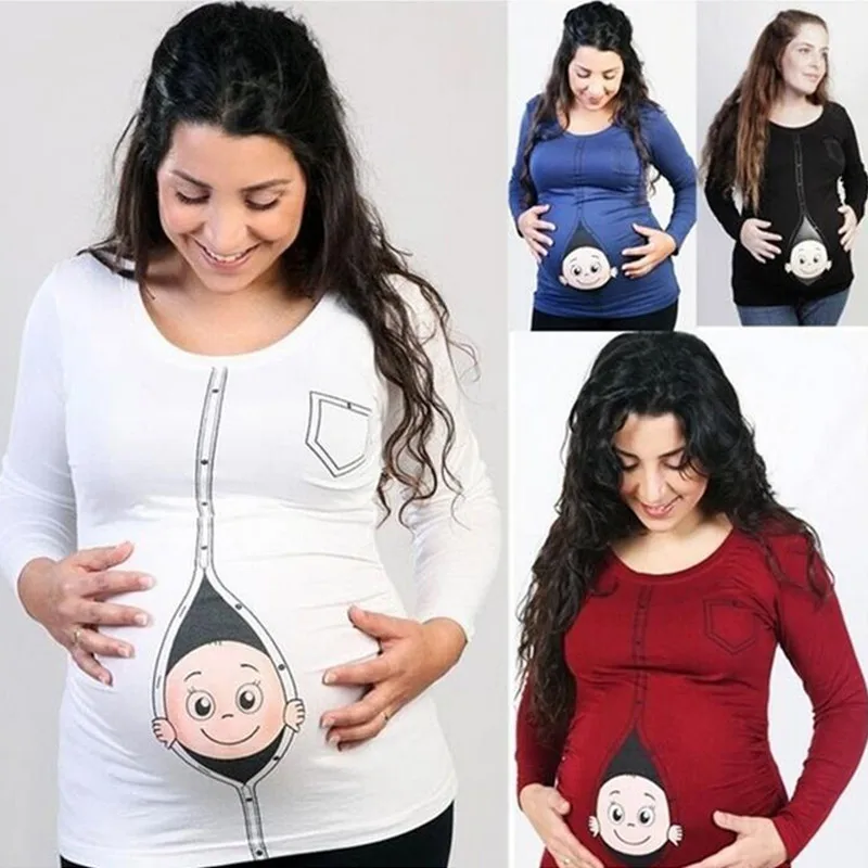 2018 Cute Long Sleeves Pregnant Maternity T Shirts Casual Pregnancy Maternity Clothes With Baby Peeking Out Funny Shirts 2018 Cute Long Sleeves Pregnant Maternity T Shirts Casual Pregnancy Maternity Clothes With Baby Peeking Out Funny Shirts
