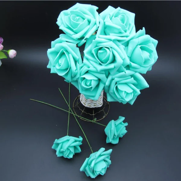 50 pcs Free Shipping Mint Green Artificial Flowers Bridal Bouquet Wedding Decorative Flowers