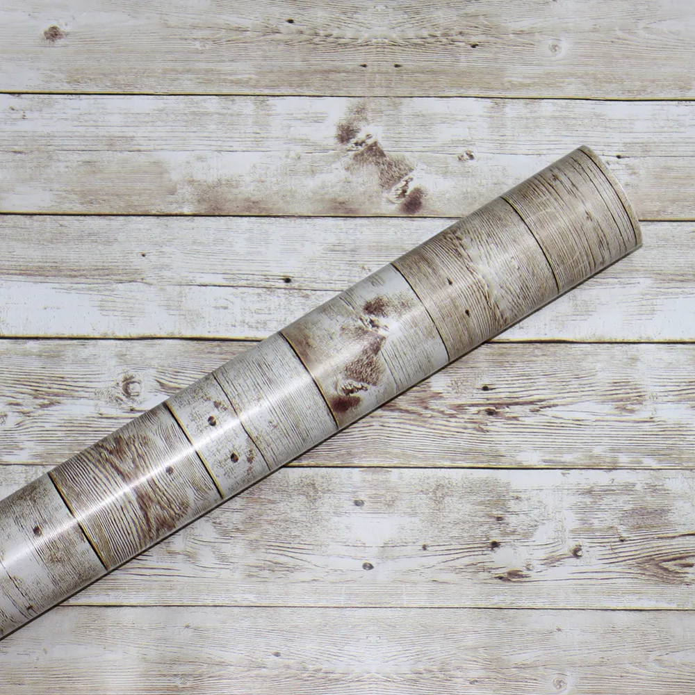 HaokHome Faux Distressed Wood Plank Peel and Stick Wallpaper Brown