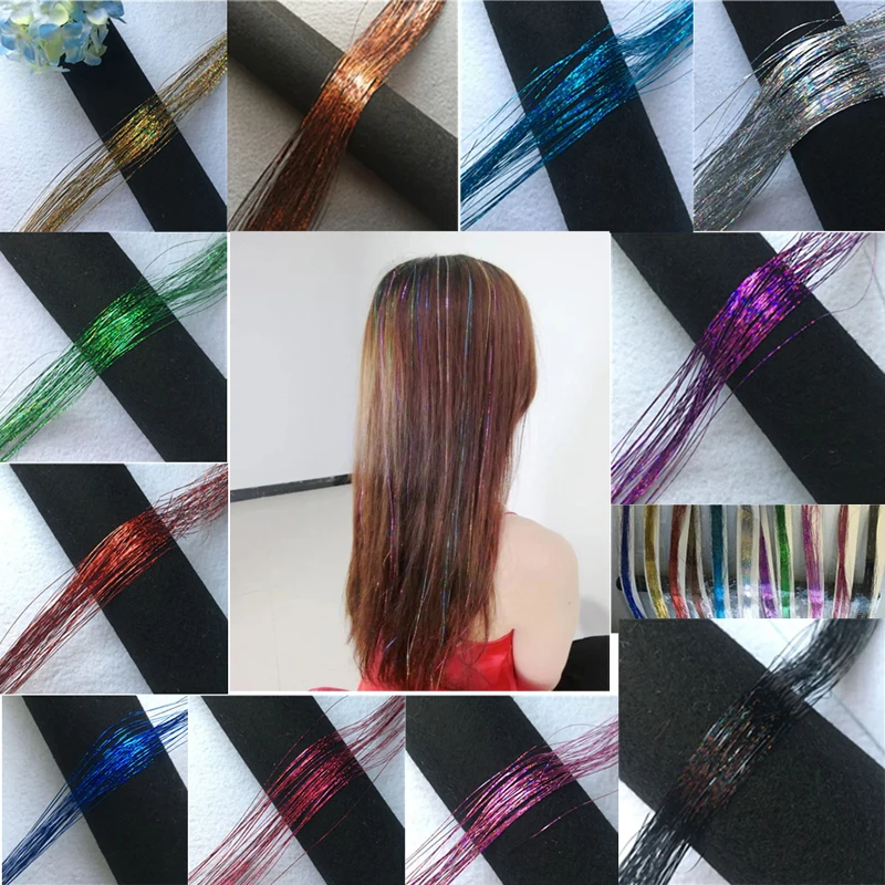 

Sparkle Hair Tinsel Bling Hair Secoration For Synthetic Hair Extension Glitter Rainbow For Girls And Party 100cm 100Strands/pcs