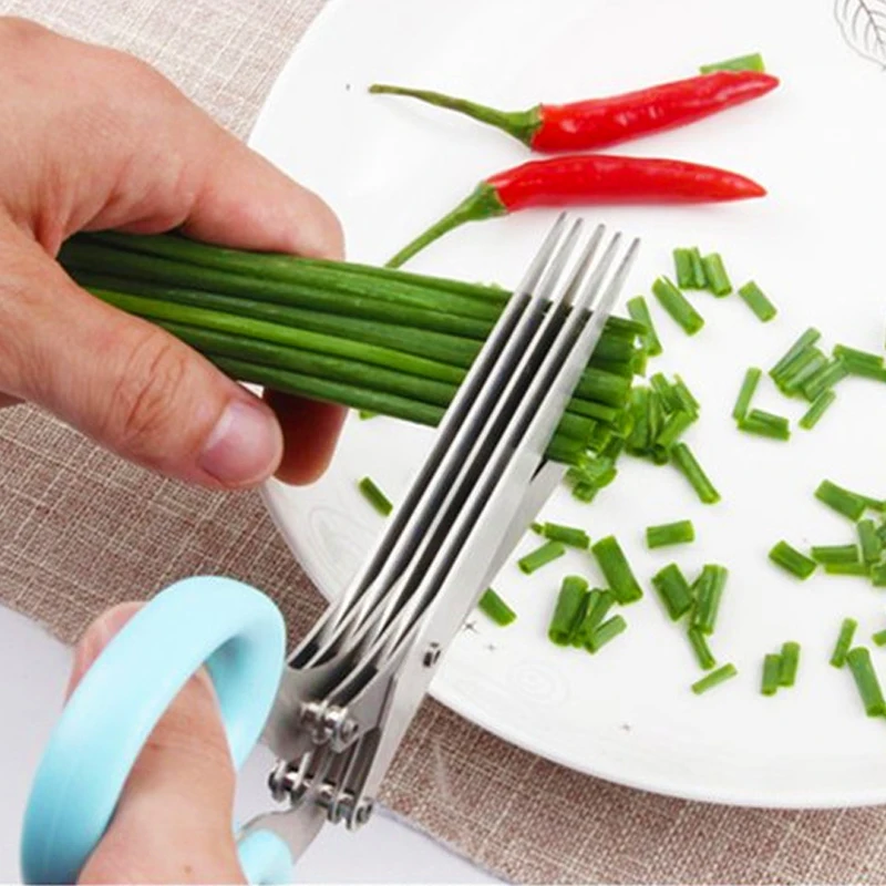 

Multi-functional Stainless Steel 5 Layer Blade Kitchen Knives Shredded Scallion Spices Scissors Cut Herb Scissors Cut Paper