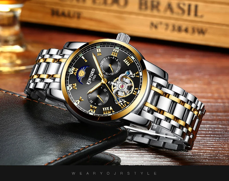 Original Top Brand Mens Business Watches Luminous Hands Skeleton Tourbillon Automatic Watch Mechanical Moon Phase Montre Homme (14)