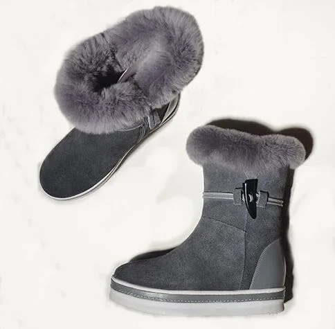 

Spring/Winter Women Solid Black/Grey Casual Well Match Snow Boots Round Toe Fashion Ankle Boots Women Flat with Free Ship Size11