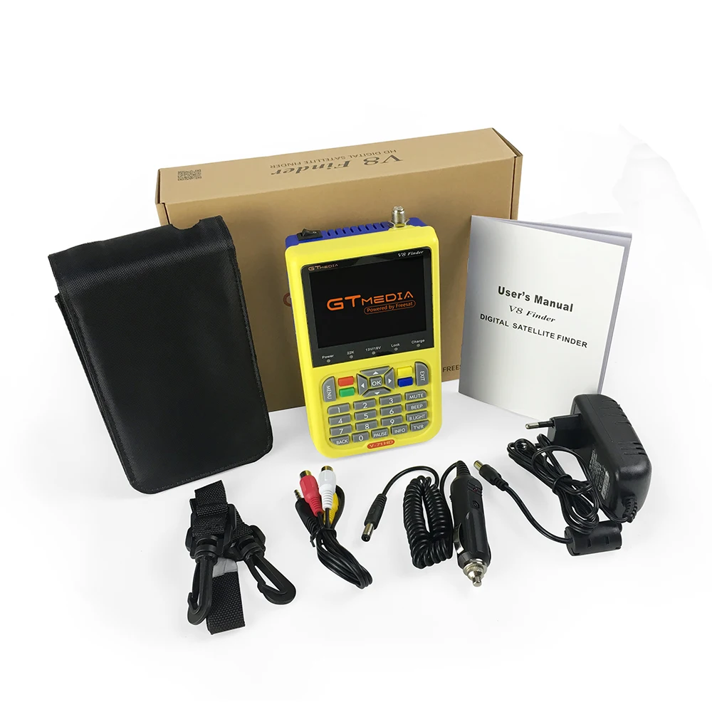 

FREE SAT GTMEIDA V8 signal Finder V-71 HD DVB-S2 MPEG-2/MPEG-4 FTA Digital Satellite 3.5 inch LCD GT MEDIA
