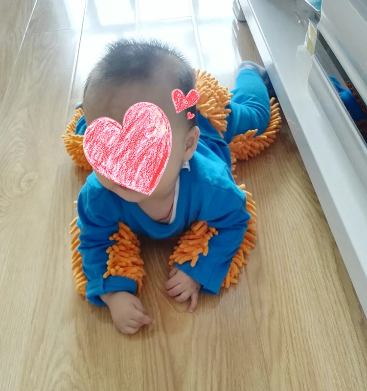 Hot Baby Mop Romper Outfit Unisex Boy Girl Polishes Floors Cleaning Mop Suit Autumn Winter Kids Crawls Toddler Swob Jumpsuit bright baby bodysuits