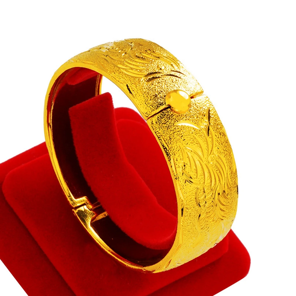 Thick Bridal Bangle With Phoenix Design Yellow Gold Filled Luxury Wedding Womens Bracelet Dia 62mm | Украшения и аксессуары