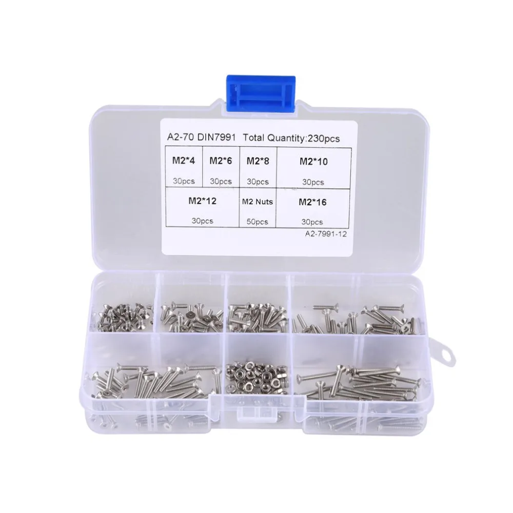 

230PCS M2 Hex Socket Button Head Bolt Screw Thread For Wood Insert Furniture Nuts Assortment Bolt Fastener Stainless Steel