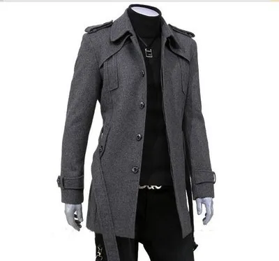 Новое поступление мужской высокого качества эполет ремень материал Тонкий шерстяной пальто плюс размер S-XXL 3XL 4XL 5XL 6XL 7XL 8XL 9XL - Цвет: dark gray