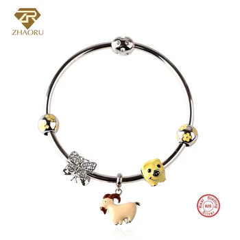

Zhaoru Authentique 100% 925 Sterling Silver Bangles Crystal bracelet Enamal Bangle Fashion Silver Jewelry for DIY Women Gift