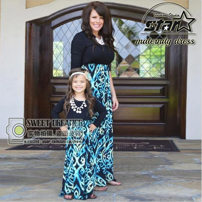 UK Mother Daughter Girls Summer Floral Maxi Dress Family Matching Dress Outfits