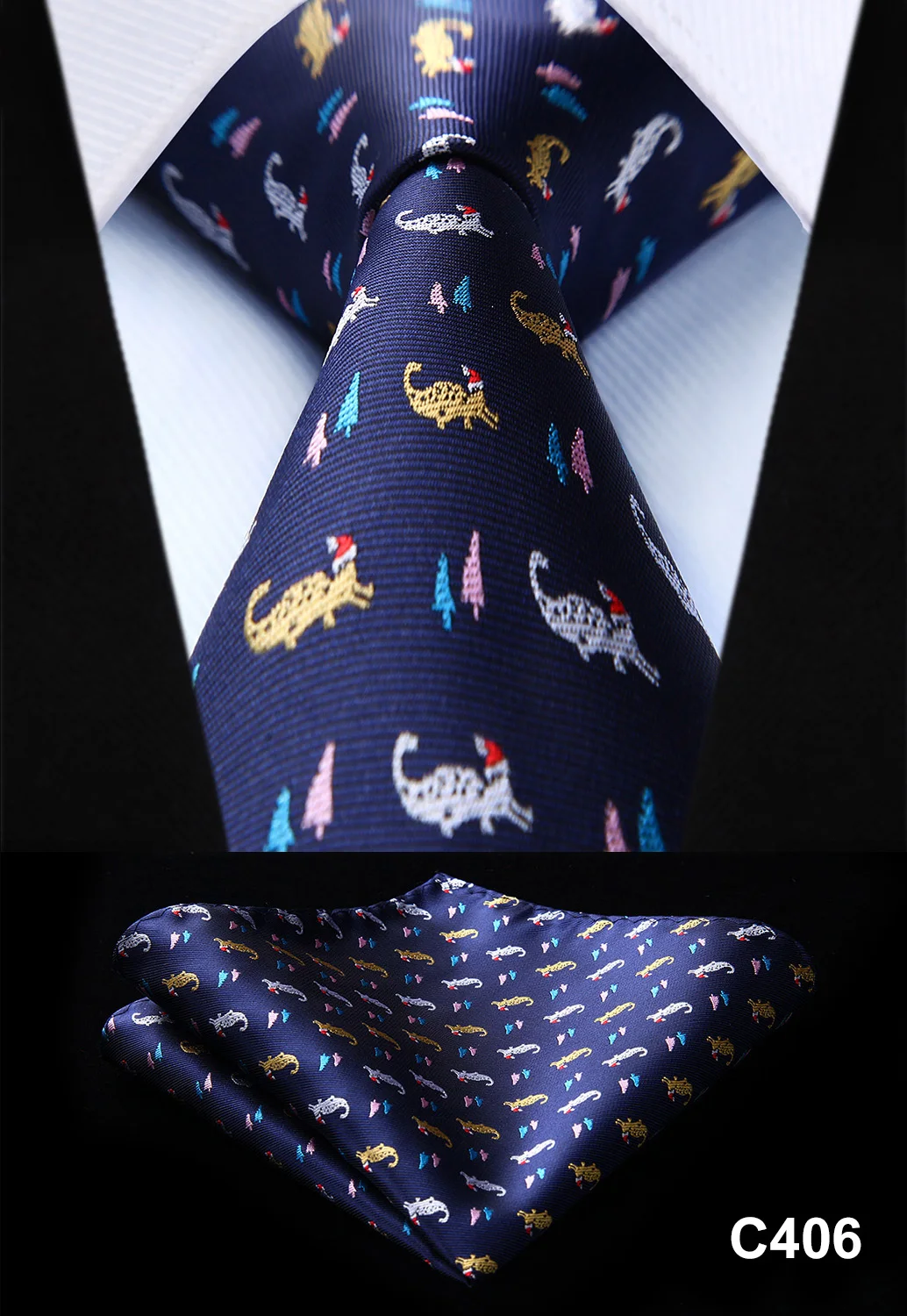 Мужские галстуки Рождественский подарок шелк 3," тканый Модный мужской Карманный платок классический магический куб Свадебный галстук набор - Цвет: C406