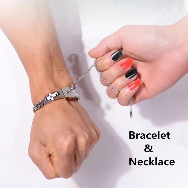 Titanium Steel Love Heart Lock Bracelet with Key Pendant Necklace Couple  Gifts