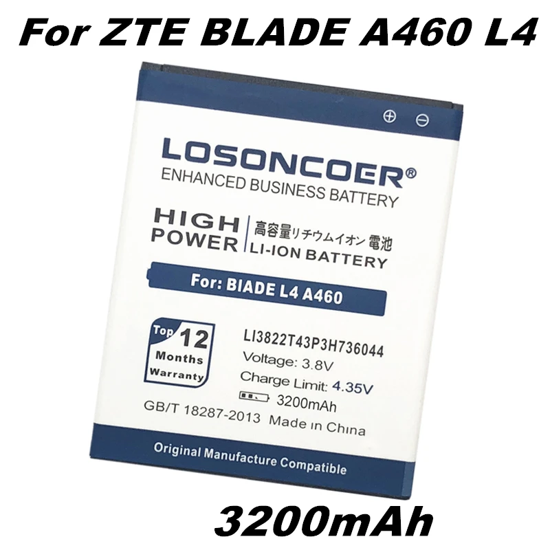 

LOSONCOER 3200mAh LI3822T43P3H736044 Good Quality Phone Battery For ZTE Blade L4 A460