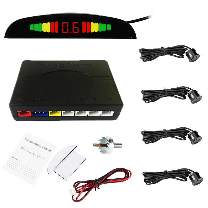 LED Parking Sensor Auto Car Detector Parktronic LED Display Reverse Backup Radar Monitor System with 4 Parking Radar Sensor