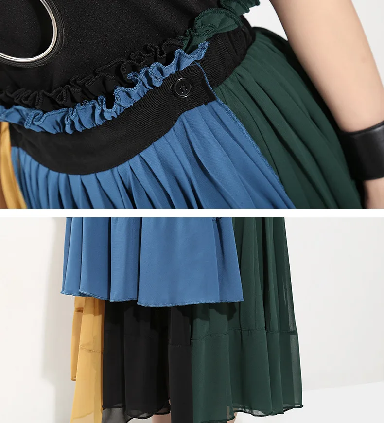 CHICEVER Elastische Hohe Taille Midi Rock Weibliche Hit Farben Patchwork Chiffon Lose Große Größe Casual Herbst Röcke Mode 2018 Neue