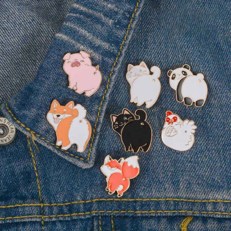 

Cute Cartoon Panda Dog Cat Chick Pig Fox Enamel Pin Children Backpack Hat Decoration Lapel Metal Badges Jewelry Brooches