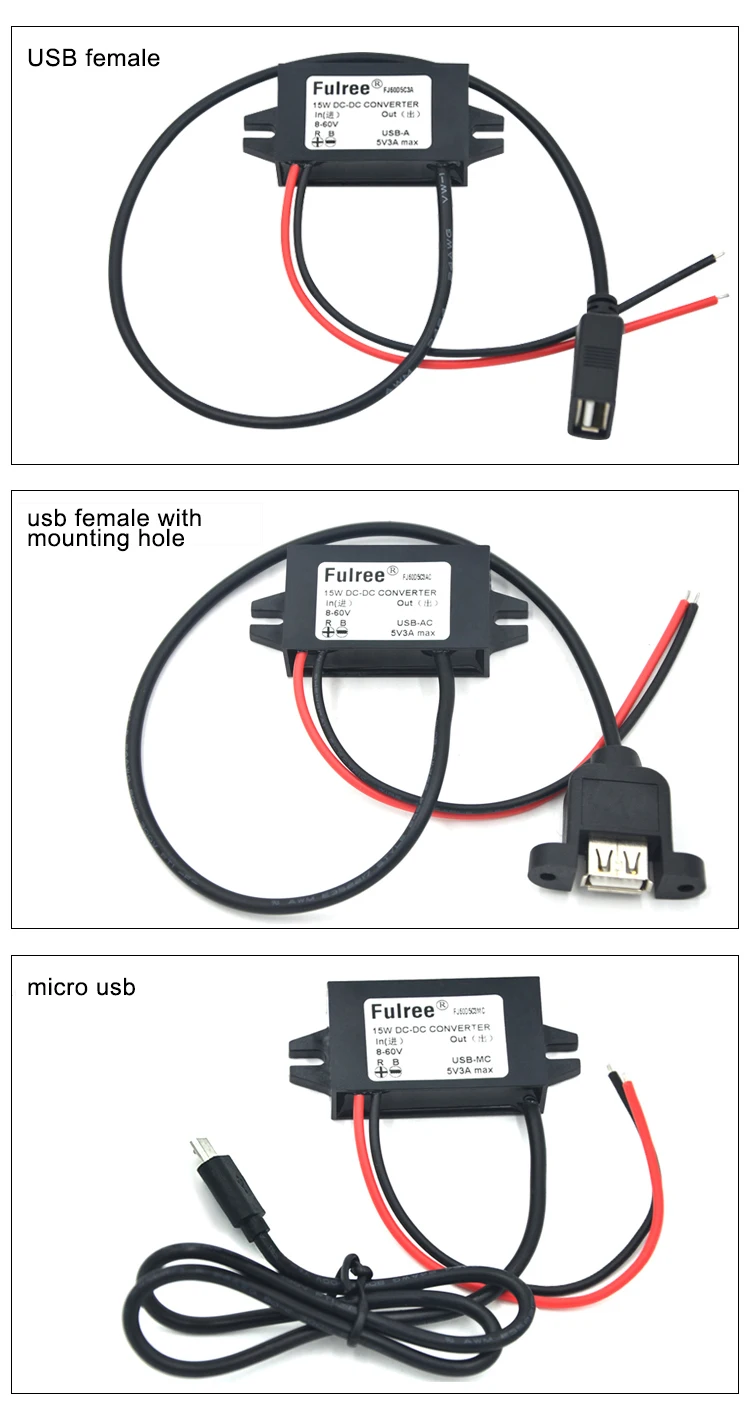 DC 12 В 24 в 36 в 48 В к DC 5 В 3A 15 Вт понижающий преобразователь 8-60 в до 5 В автомобиль лодка мотоцикл выход USB разъем адаптер