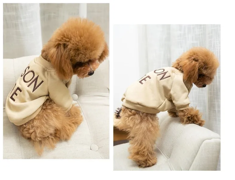 Одежда для собак; сезон весна-осень; Новинка; махровый хлопковый свитер с вышитыми буквами