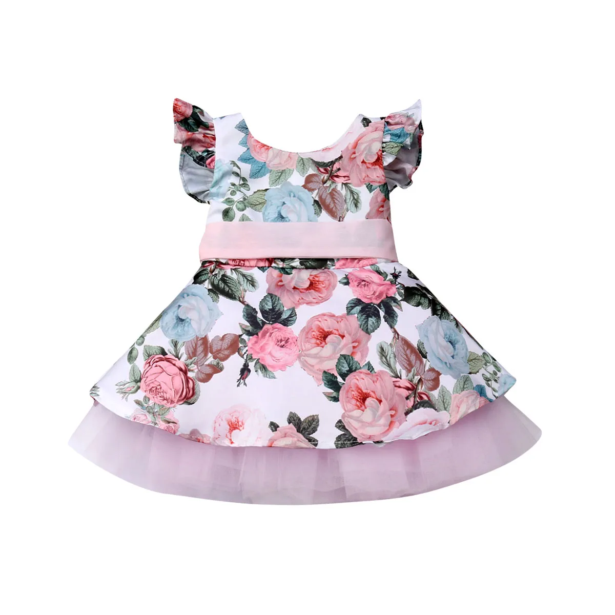 Платье принцессы для новорожденных девочек; кружевное платье-пачка с цветочным узором; Вечерние платья на свадьбу и день рождения для девочек; летняя одежда для маленьких девочек - Цвет: Розовый