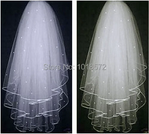 

2014 New Elegant Wedding Veil With Ribbon Edge and Beaded 3 Layers White/Ivory Wedding Accessories Bridal Veil WIth Comb