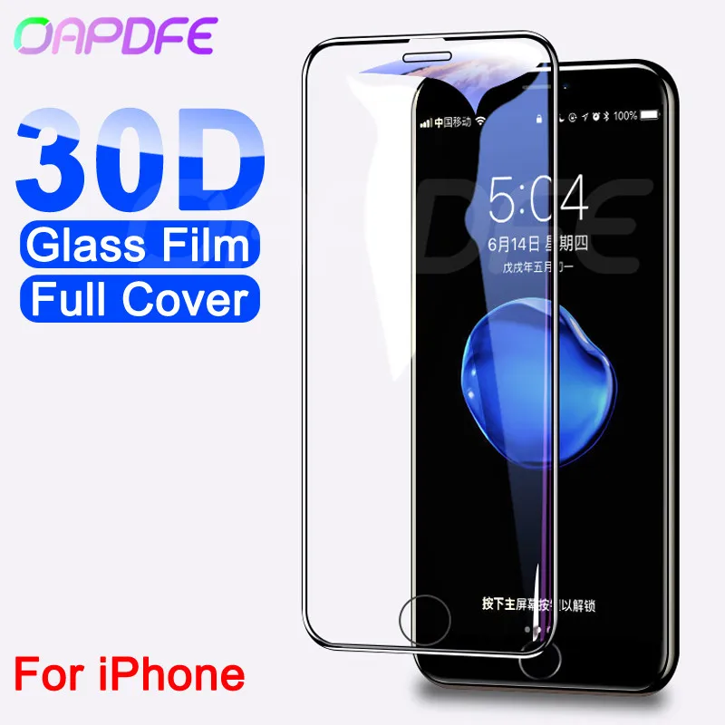 

30D Full Cover Protective Glass On The For iPhone 7 8 6 6S Plus Tempered Screen Protector For X XR XS Max 5 5S Curved Edge Glass