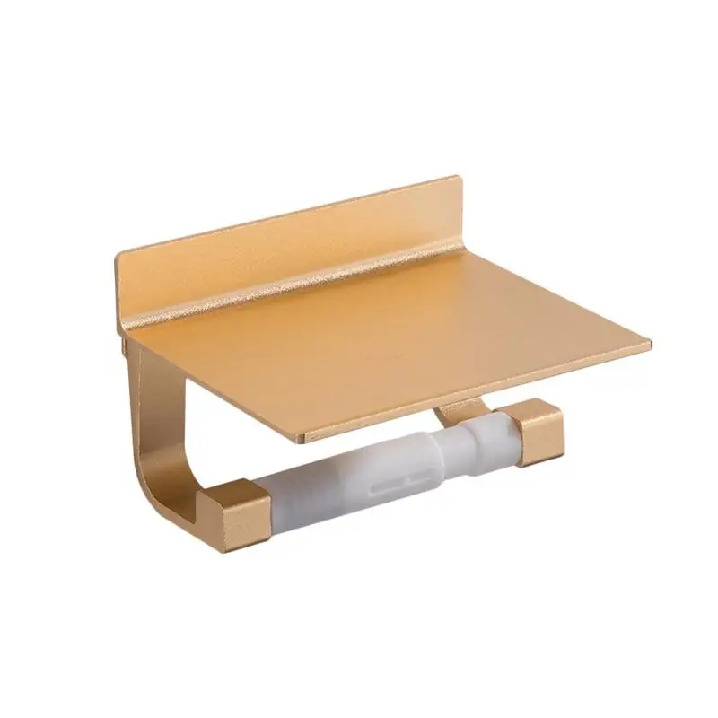 В простом стиле алюминиевый держатель для бумаги и телефона для ванной комнаты с полкой для мобильных телефонов держатель для полотенец держатель для туалетной бумаги коробки для салфеток - Цвет: Gold