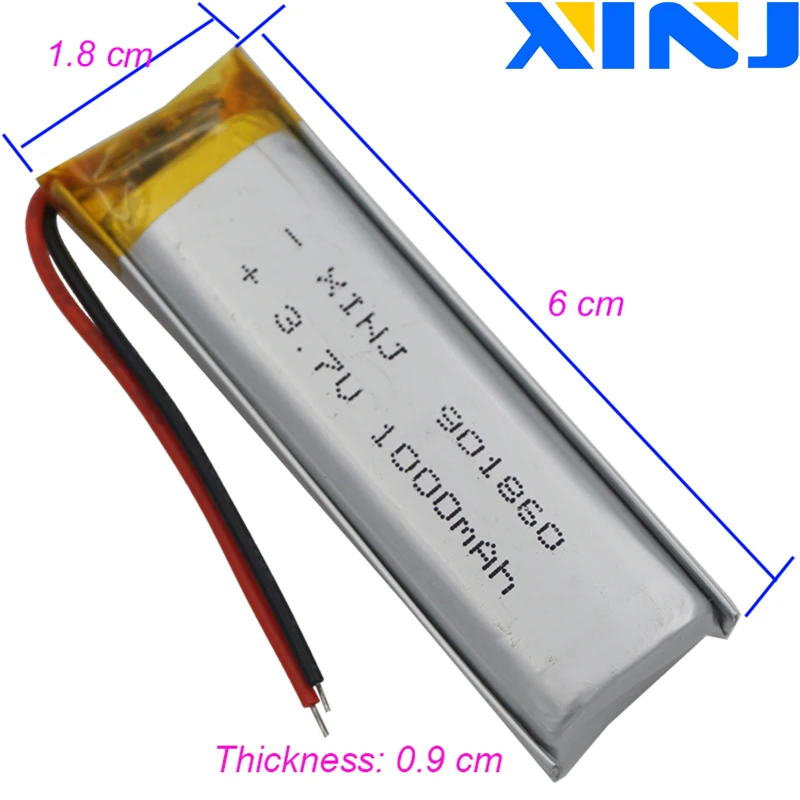 XINJ 3.7V 1000mAh Rechargeable Polymer Li Lithium LiPo Battery Cell 901860 For Car Camera DVR DVC GPS E-Book Driving Recorder 2