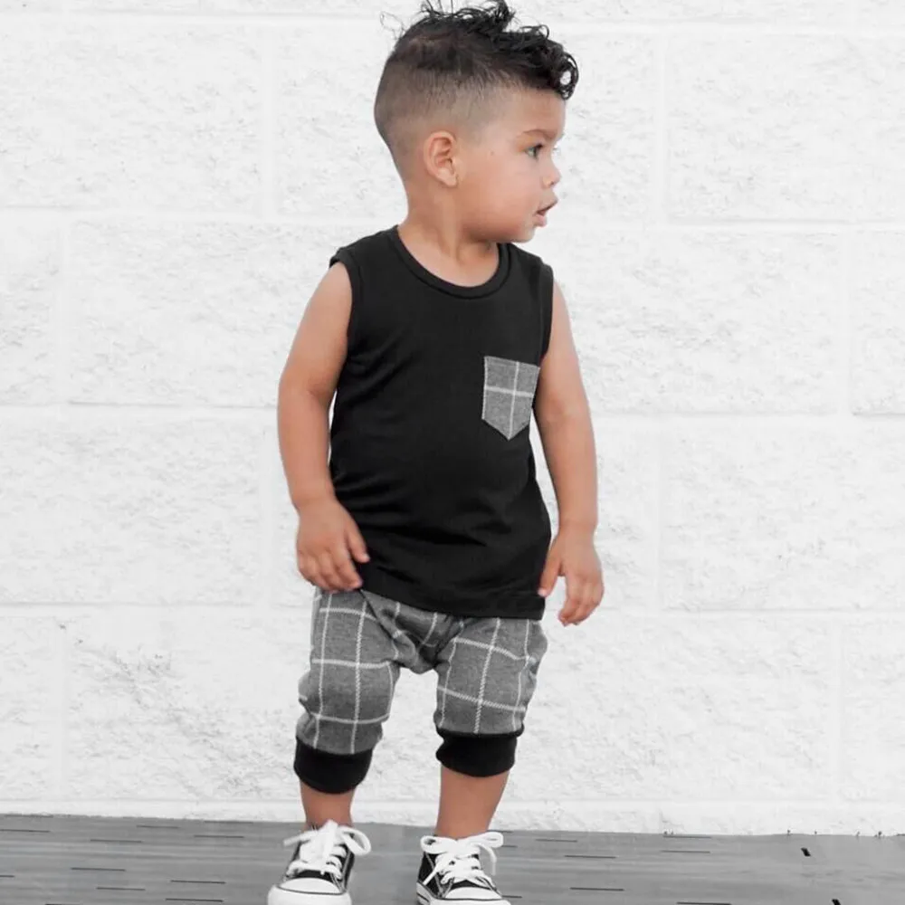 

Newborn Baby Boys Girl Outfits Plaid Tops T Shirt Vest Shorts Clothes Set carters baby boy Toddler baby boy summer clothes