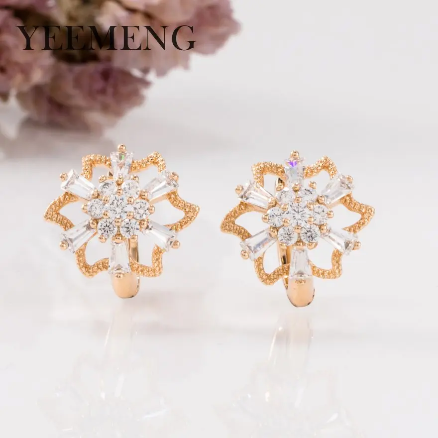 

YEEMENG Luxury Female Flower Shape Zircon Earrings Rose Gold Color Hoop Earrings For Women Jewelry Wholesale
