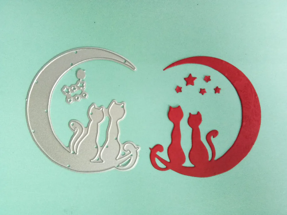 Би Фуцзянь Два кота луна звезды металлические трафареты для пресс-формы для DIY Скрапбукинг штамп/фотоальбом тисненая картонная открытка Декор