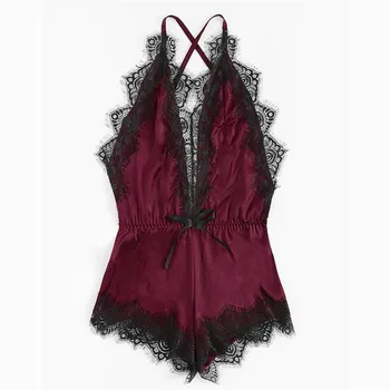 

Fashion Women Sexy Silk Kimono Siamese Babydoll Lace Lingerie Nightwear Body suitNightdress hemise de nuit femme gown D4