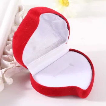

Mini Red Heart Shaped Velvet Ring Boxes Jewelry Carrying Cases Rose Flower Wedding Rings Display Box