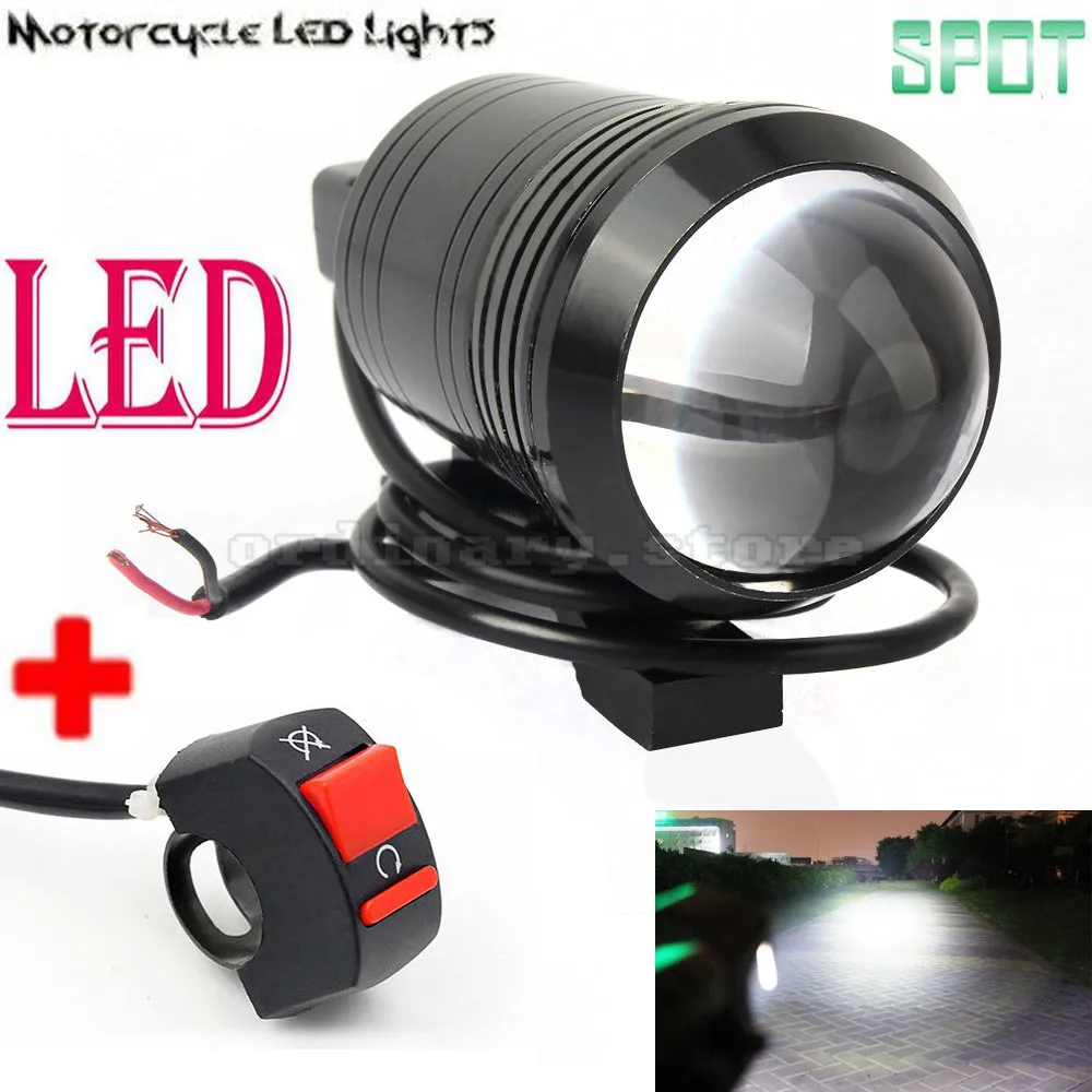 

Universal 12W U1 Fisheye Lens LED Motorcycle Light Headlight Driving Fog Spot Night Work Lamp + Switch