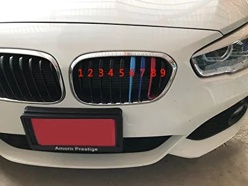 Muchkey for BMW 1 Series 116i 118i 120i 2015-2017 Car Front Grille Insert Trims 3D M Styling Grill Cover Insert Trim Clips 3Pcs 9Grilles one Side