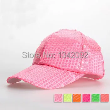 

12pcs/lot HOT GLITTERING NEON COLORS SEQUINS BASEBALL HAT CAP MIX COLORS