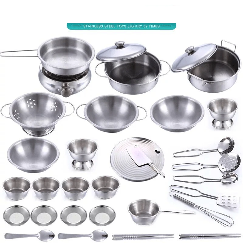 2020 40pcs Stainless Steel Kids House Kitchen Toy Cooking Cookware Children Pretend Play Kitchen Playset For Children Silver Kitchen Playset Toy Cookinghouse Kitchens Aliexpress