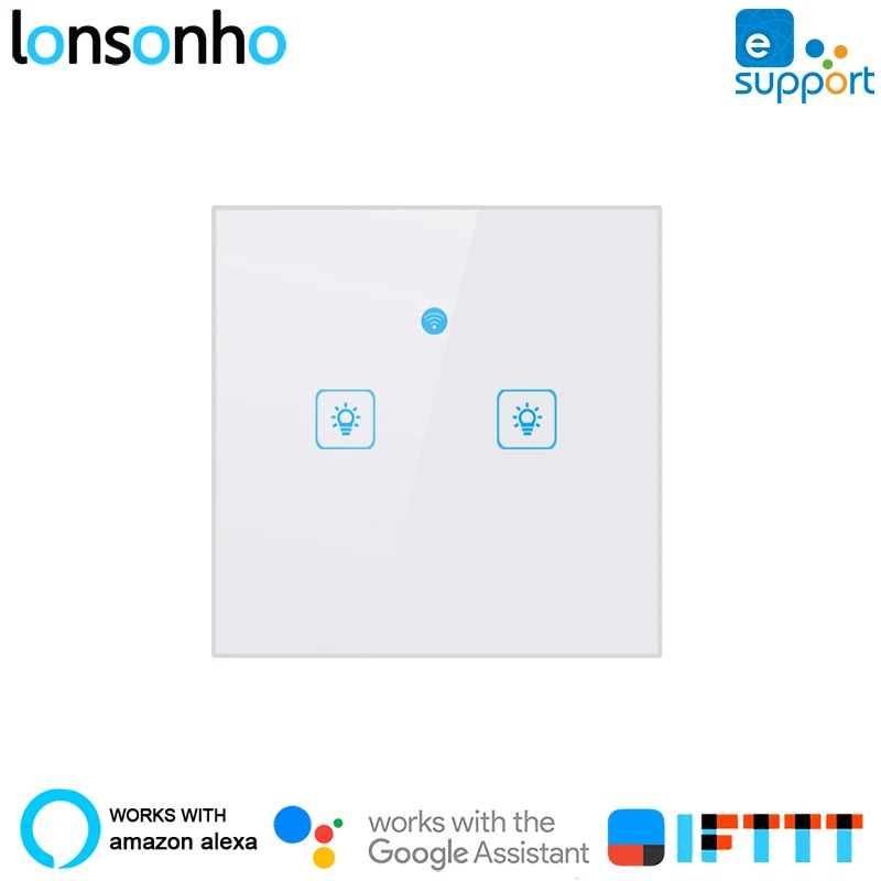 Lonsonho Wifi умный настенный выключатель света Сенсорная панель EU стандарт 2 банды умный дом работает с Alexa Google Home мини IFTTT eWeLink