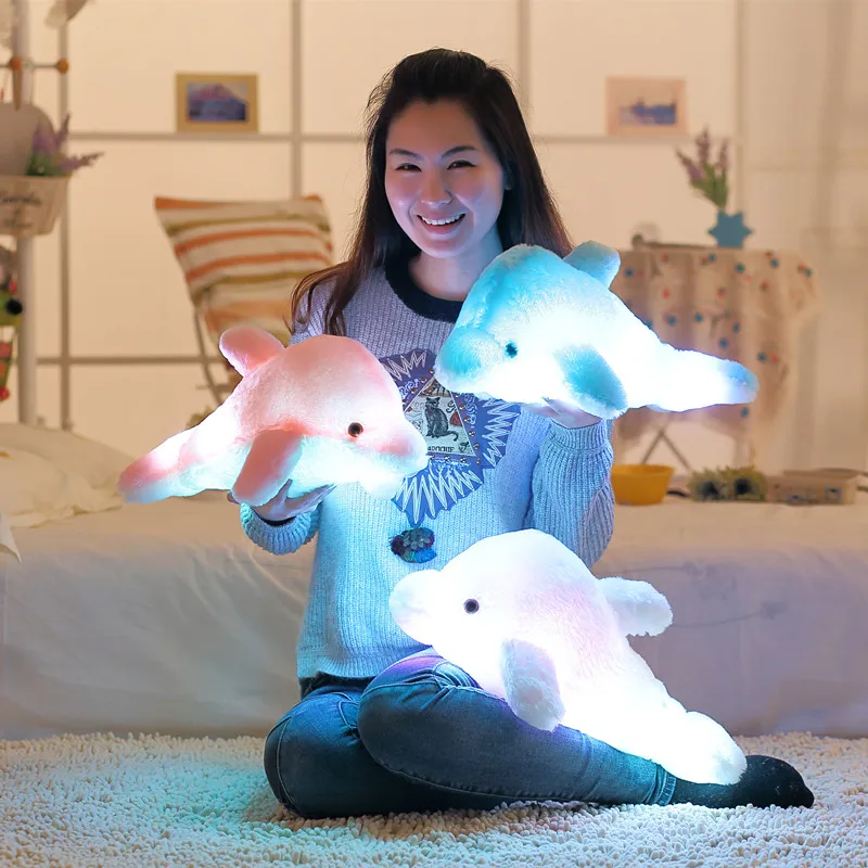 

45cm Creative Luminous Plush Dolphin Doll Glowing Pillow, LED Light Plush Animal Toys Colorful Doll Kids Children's Gift WJ453