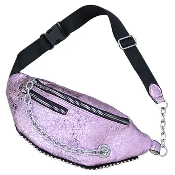 

Fashion Korean Rivet Crossbody Chest Bag Unique Design Women Waist Pack With Chain