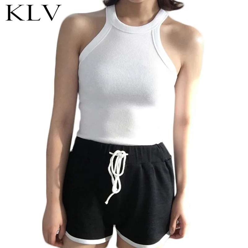 

Womens Summer Sleeveless Halter Round Neck Tank Top Vintage Striped Thread Ribbed Knitted Camisole Basic Sports Tight Slim Vest