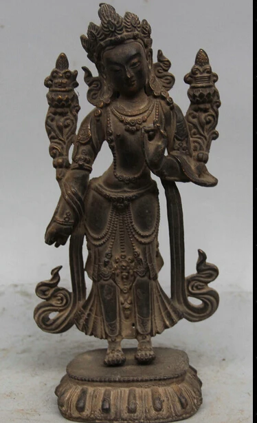 

JP S0524 8" Ancient Tibet Buddhism Bronze Stand Padmapani Lokeshvara Tara Goddess Statue B0403