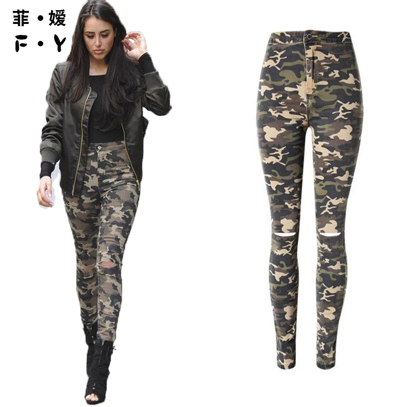 

Women Jeans Hot Style Sexy Girl Camouflage Jeans Regular Full Llength Sexy Girl Hole Jeans Boyfriend Jeans For Women