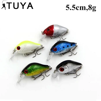 

5PCS/Set Spinner Minnow Fishing Lure 5.5cm 8g Wobblers plopper Artificial Bait Crank tongue black Carp Catfish Tilapia Crankbait