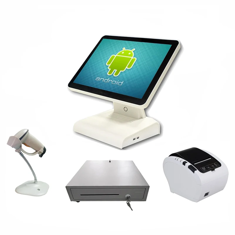

Android pos system all in one pos terminal with receipt printer cash box and barcode reader for retail store cashier